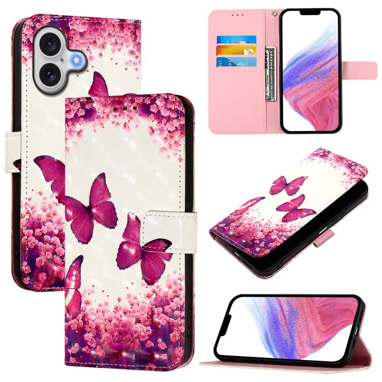 3D Painting flip PU leather iPhone 17 wallet case with Rose Butterfly artwork