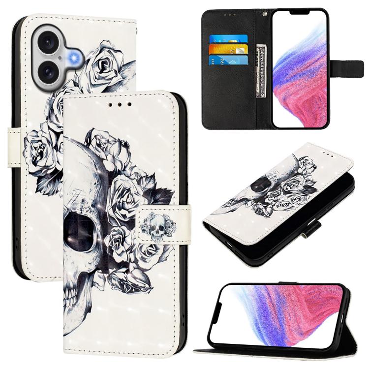 3D Painting flip PU leather iPhone 17 wallet case with Skull artwork