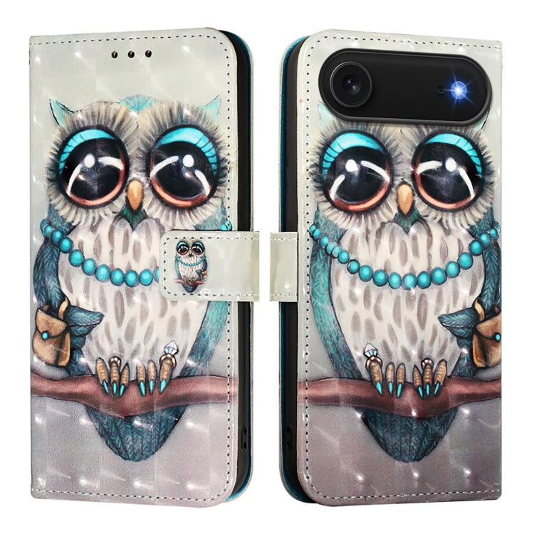 3D Painting flip PU leather iPhone Air wallet case with Grey Owl artwork