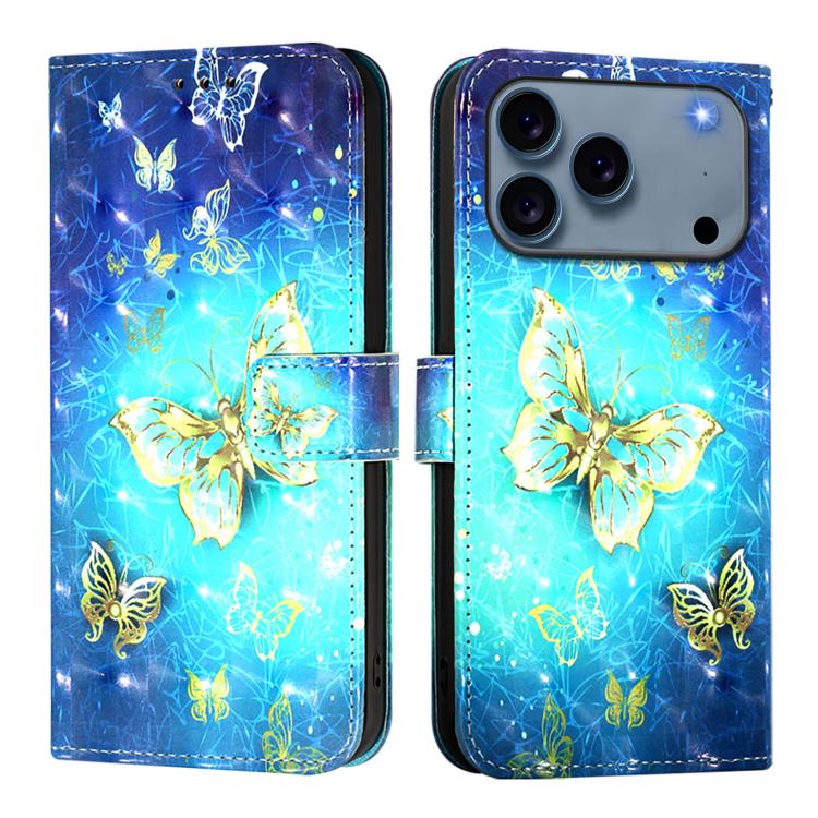 Mira Sales 3D Painting PU leather flip iPhone 17 Pro wallet case with Golden Butterfly artwork