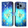 Mira Sales 3D Painting PU leather flip iPhone 17 Pro wallet case with Golden Butterfly artwork