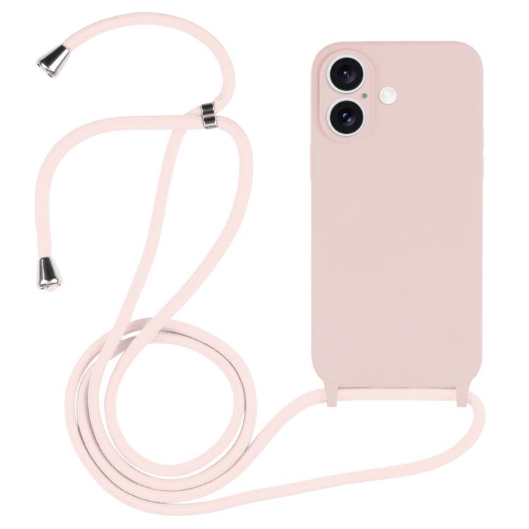 Crossbody lanyard liquid silicone iPhone case in sand pink for iPhone 17