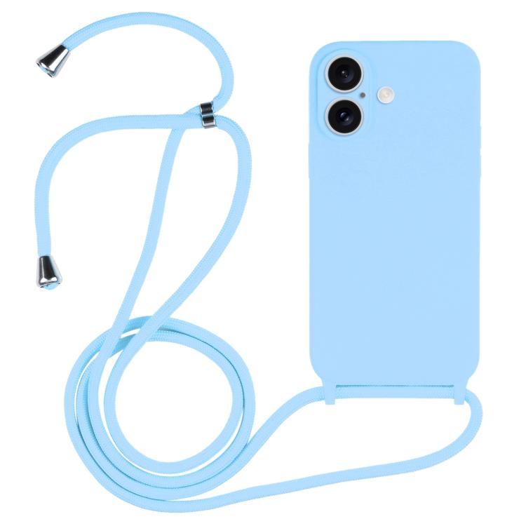 Crossbody lanyard liquid silicone iPhone case in blue for iPhone 17