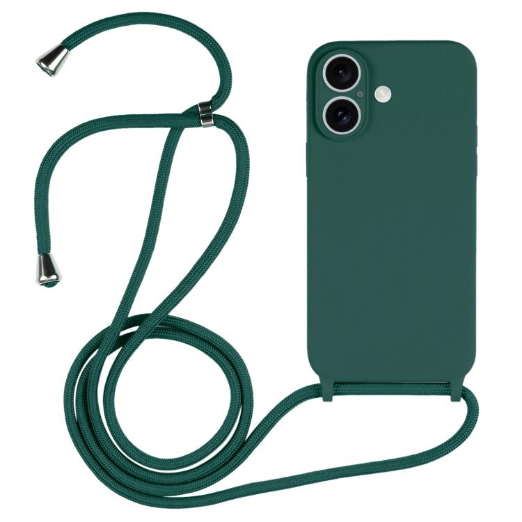 Crossbody lanyard liquid silicone iPhone case in pine needle green for iPhone 17
