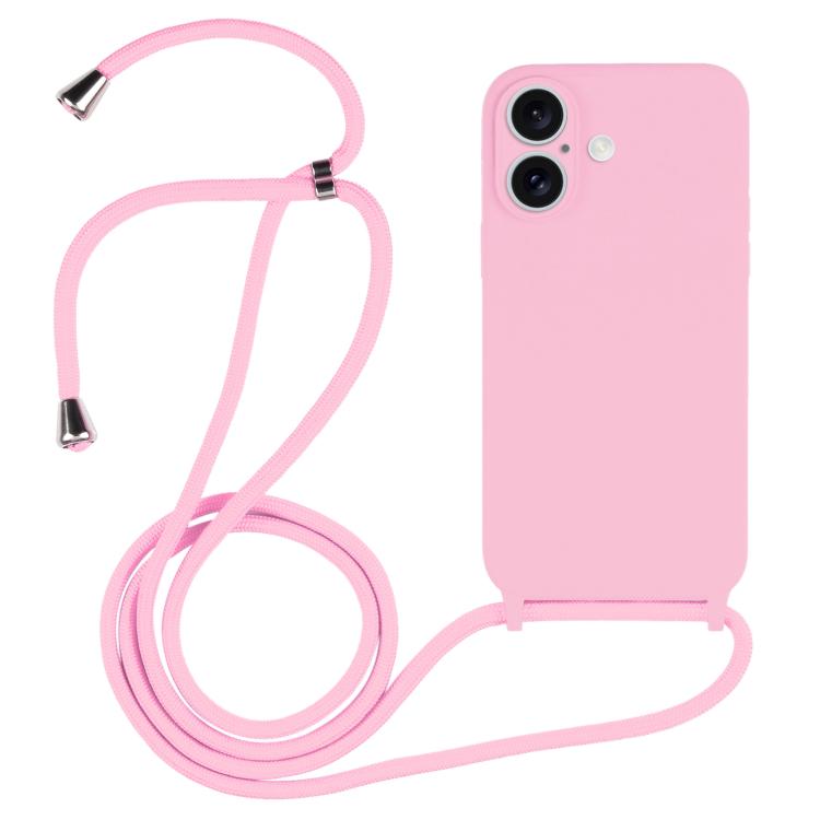 Crossbody lanyard liquid silicone iPhone case in pink for iPhone 17