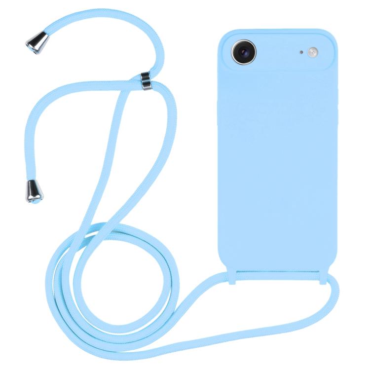Crossbody lanyard liquid silicone iPhone case in blue for iPhone Air