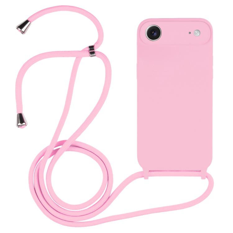 Crossbody lanyard liquid silicone iPhone case in pink for iPhone Air