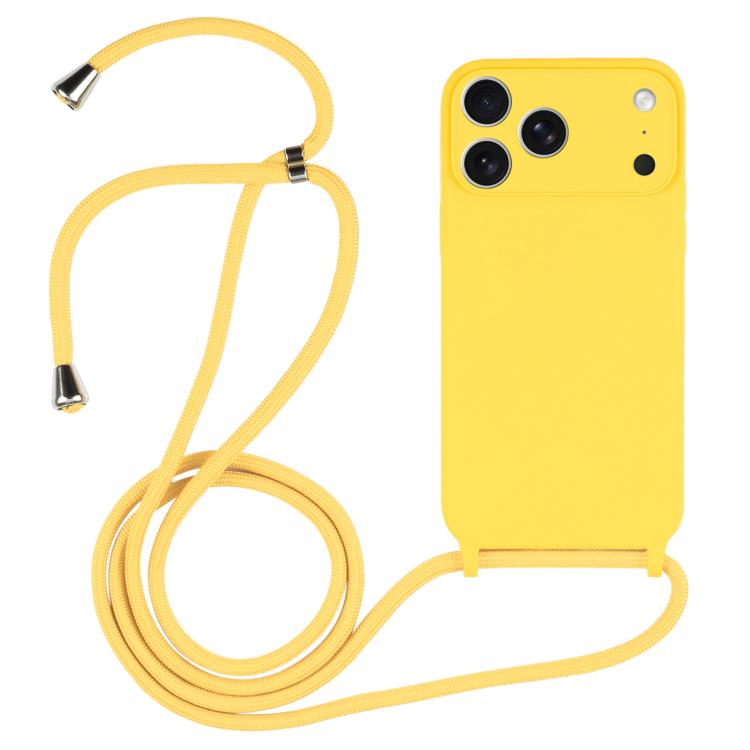 Crossbody lanyard liquid silicone iPhone case in yellow for iPhone 17 Pro Max