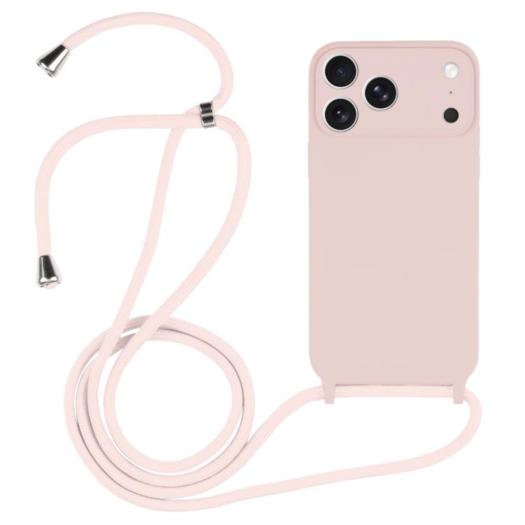 Crossbody lanyard liquid silicone iPhone case in sand pink for iPhone 17 Pro Max