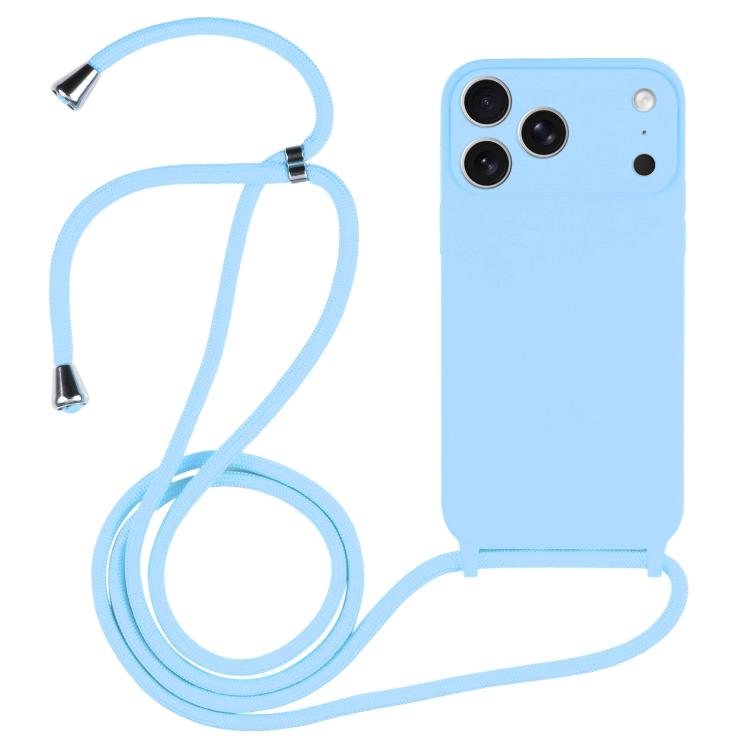 Crossbody lanyard liquid silicone iPhone case in blue for iPhone 17 Pro Max