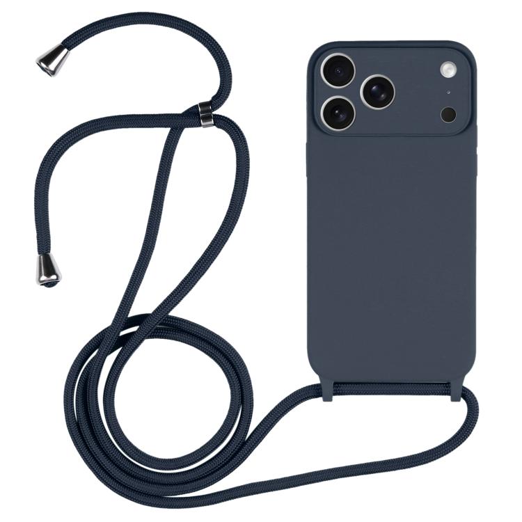 Crossbody lanyard liquid silicone iPhone case in midnight blue for iPhone 17 Pro Max