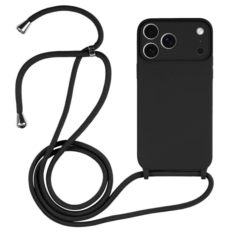Crossbody lanyard liquid silicone iPhone case in black for iPhone 17 Pro