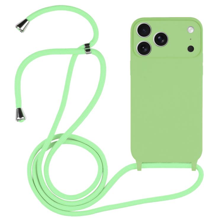 Crossbody lanyard liquid silicone iPhone case in matcha green for iPhone 17 Pro