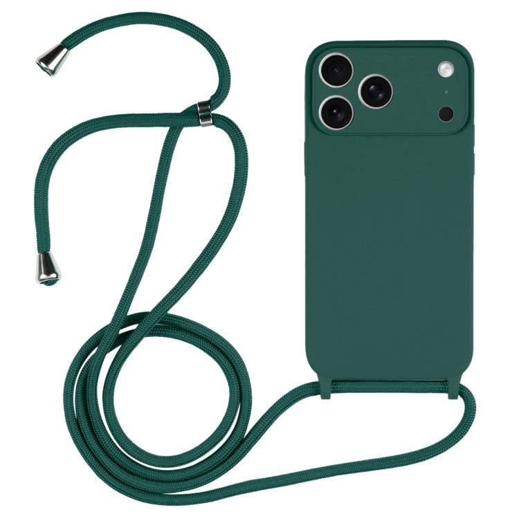 Crossbody lanyard liquid silicone iPhone case in pine needle green for iPhone 17 Pro
