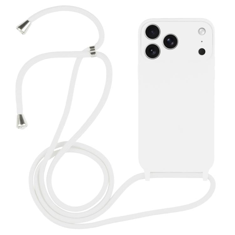 Crossbody lanyard liquid silicone iPhone case in white for iPhone 17 Pro