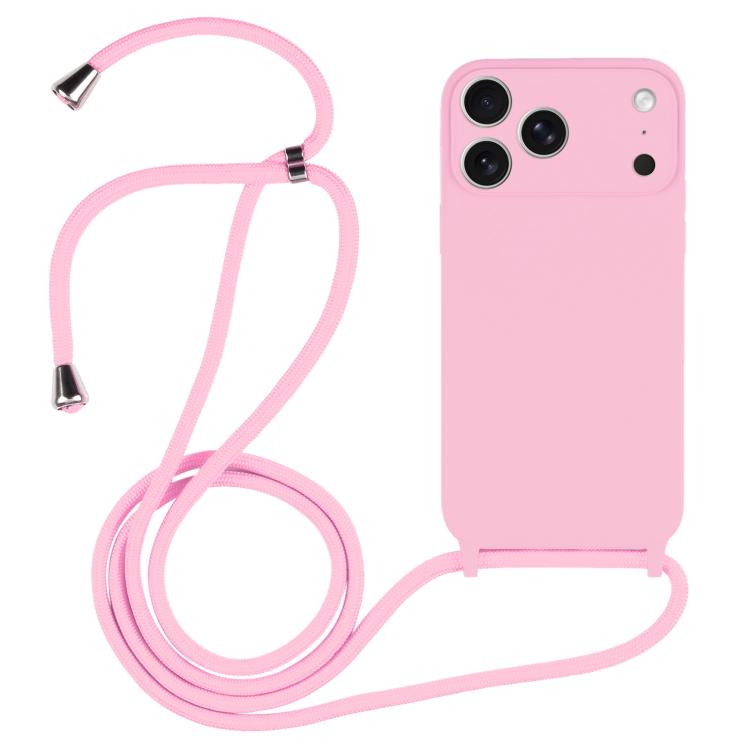 Crossbody lanyard liquid silicone iPhone case in pink for iPhone 17 Pro