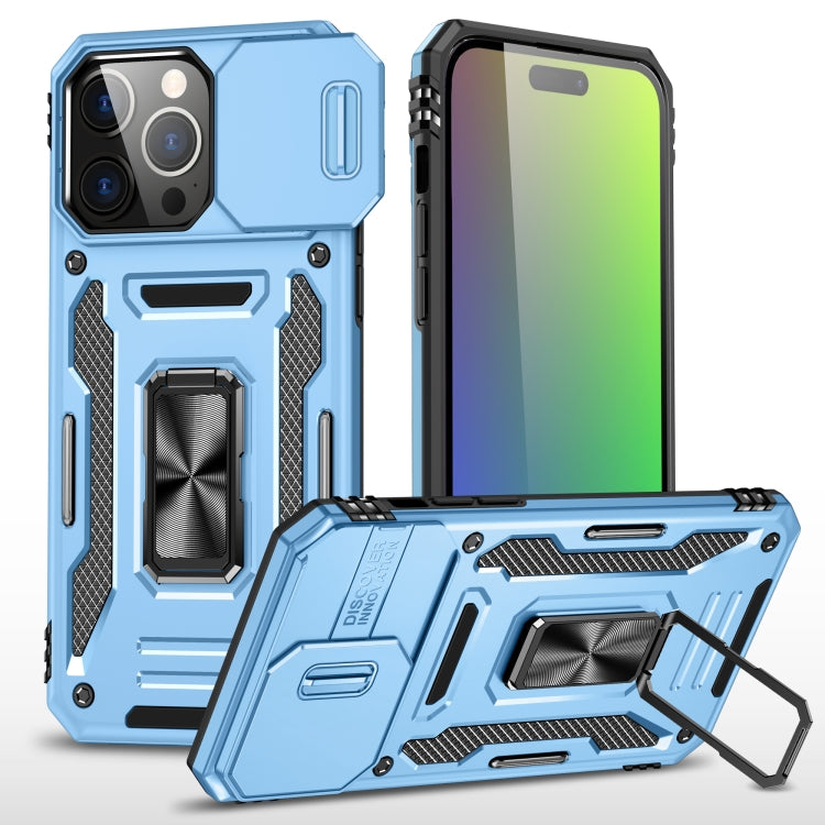Armor camera shield iPhone case in light blue for iPhone 16 Pro Max