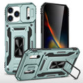 Mira Sales Armor Camera Shield PC TPU ring stand iPhone 17 Pro case in Alpine Green