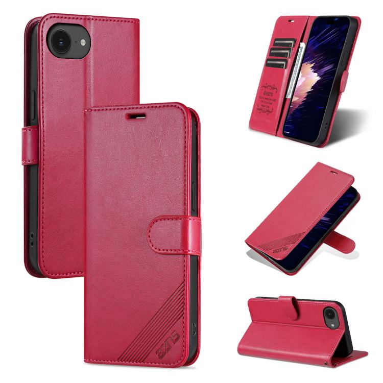 Mira Sales AZNS sheepskin texture flip wallet iPhone 17e and 16e case in red