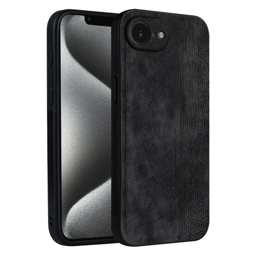AZNS 3D embossed leather TPU iPhone 16e and 17e case in black