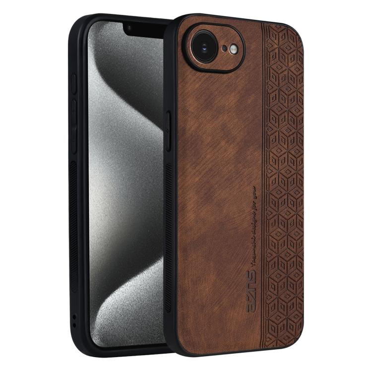 AZNS 3D embossed leather TPU iPhone 16e and 17e case in brown