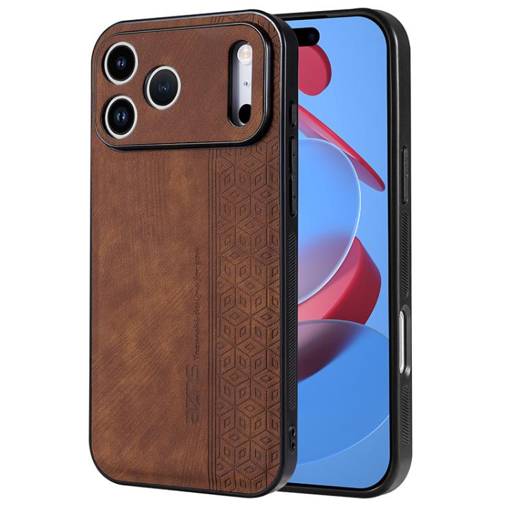 AZNS 3D embossed leather TPU iPhone 17 Pro Max case in brown