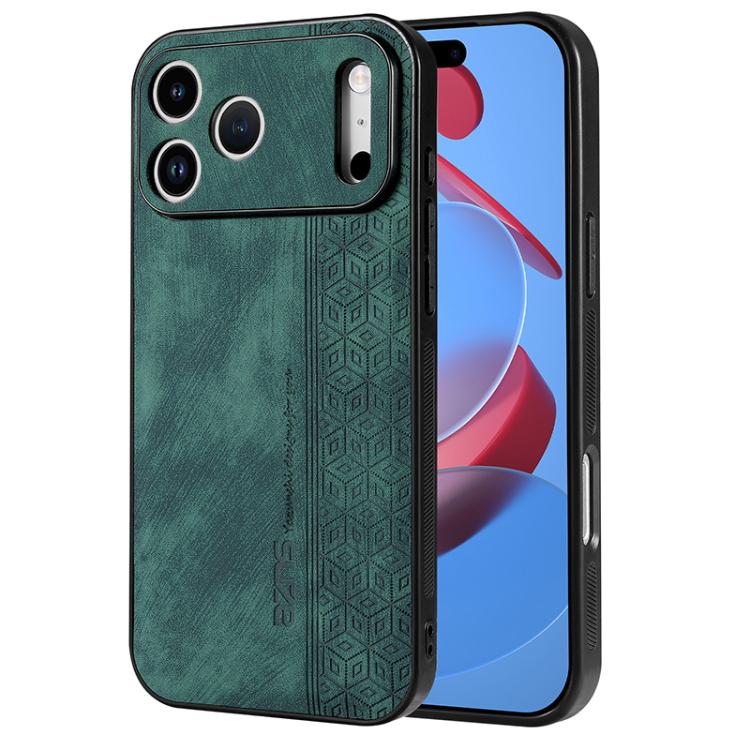 AZNS 3D embossed leather TPU iPhone 17 Pro case in dark green