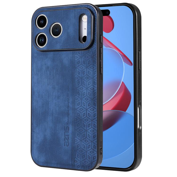 AZNS 3D embossed leather TPU iPhone 17 Pro case in sapphire blue