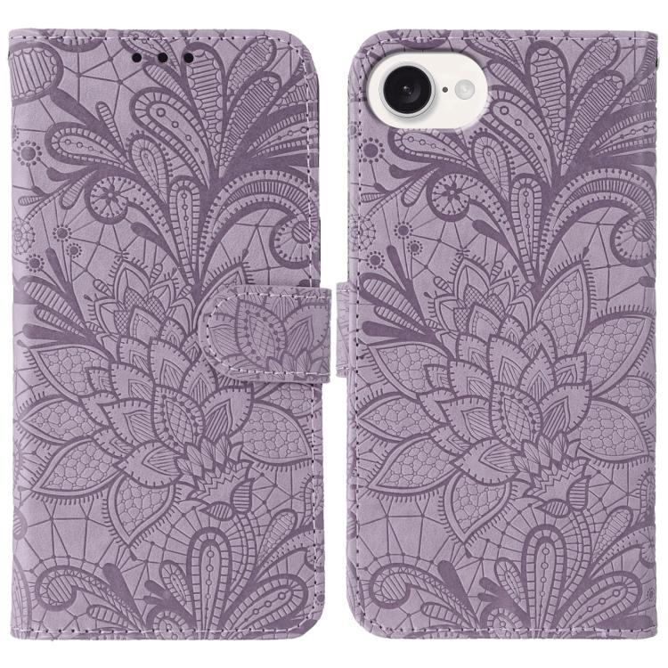 Purple lace flower embossed flip iPhone 17e and 16e case