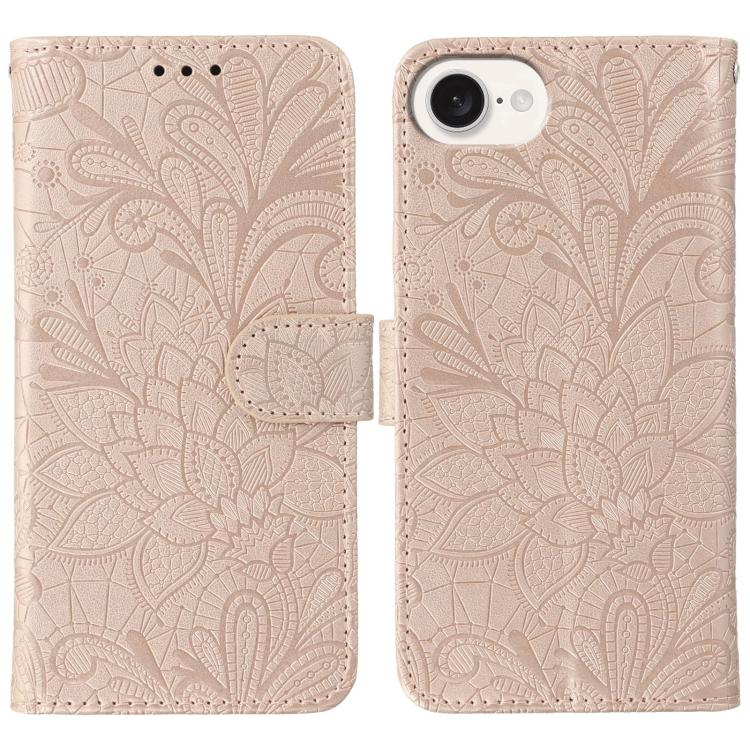 Rose gold lace flower embossed flip iPhone 17e and 16e case