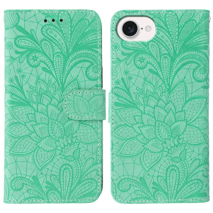 Green lace flower embossed flip iPhone 17e and 16e case