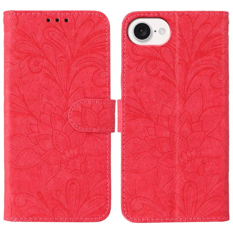 Red lace flower embossed flip iPhone 17e and 16e case