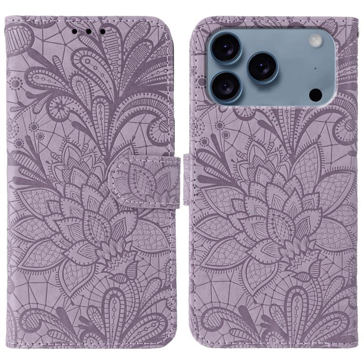 Purple lace flower embossed flip iPhone 17 Pro Max case