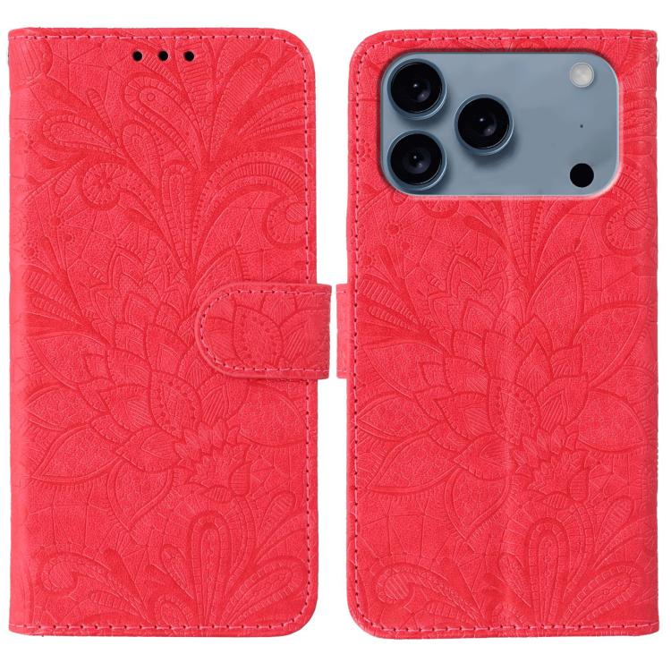 Red lace flower embossed flip iPhone 17 Pro Max case