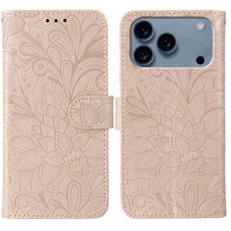 Rose gold lace flower embossed flip iPhone 17 Pro case