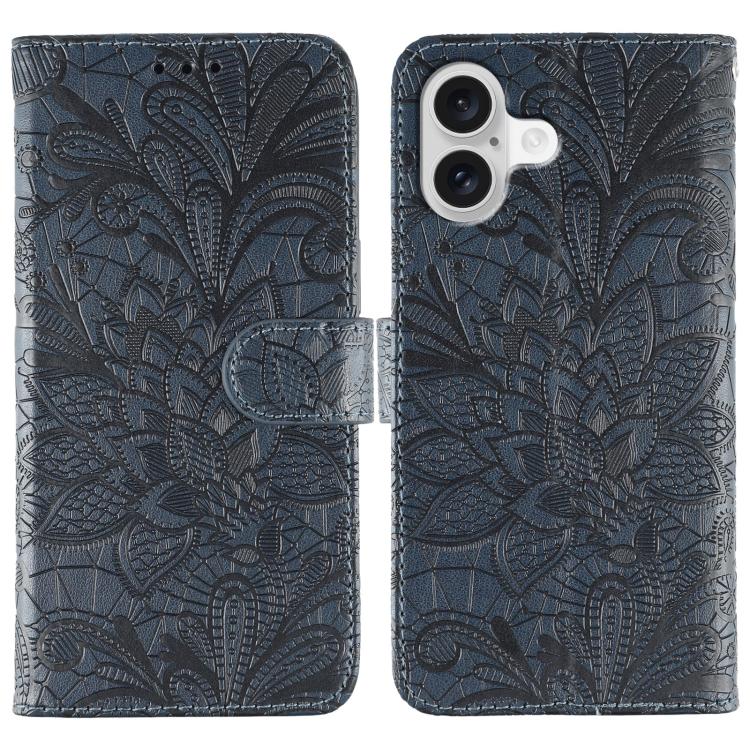 Dark blue lace flower iPhone 17 flip case