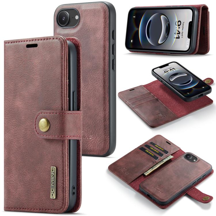 DG.MING detachable magnetic leather iPhone case in red with wallet cover
