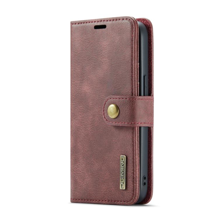 DG.MING red detachable magnetic leather iPhone case front and inside view