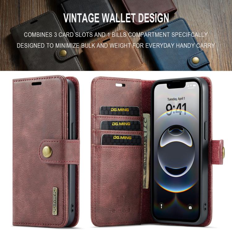 DG.MING detachable magnetic iPhone wallet case showing phone cover and outer case