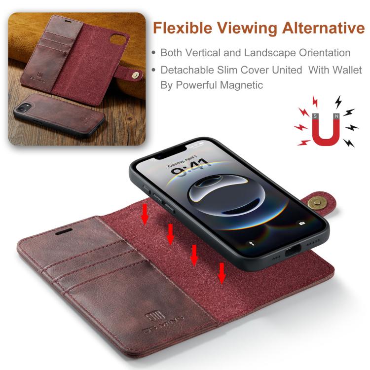 DG.MING leather iPhone case detail showing access to ports and buttons