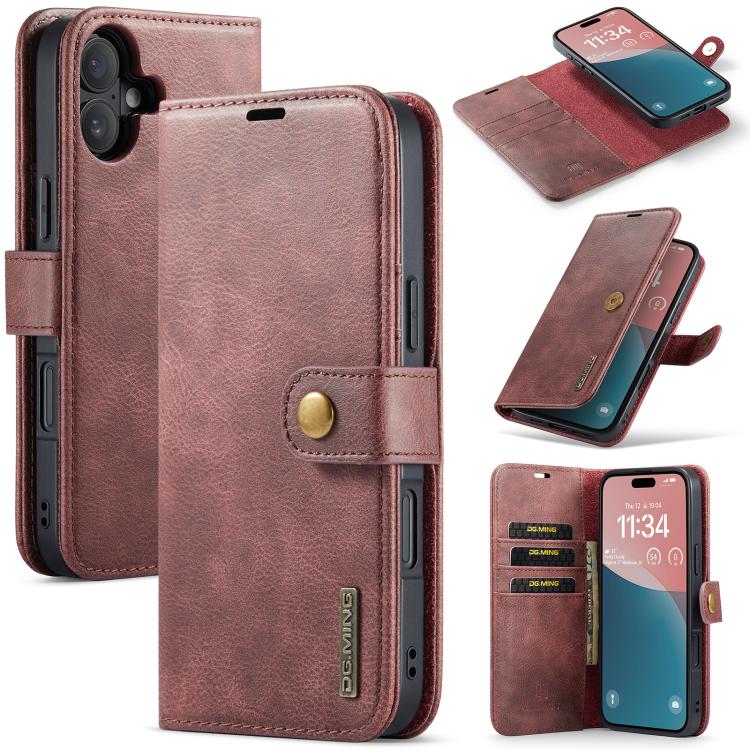 DG.MING detachable magnetic leather iPhone 17 case in red