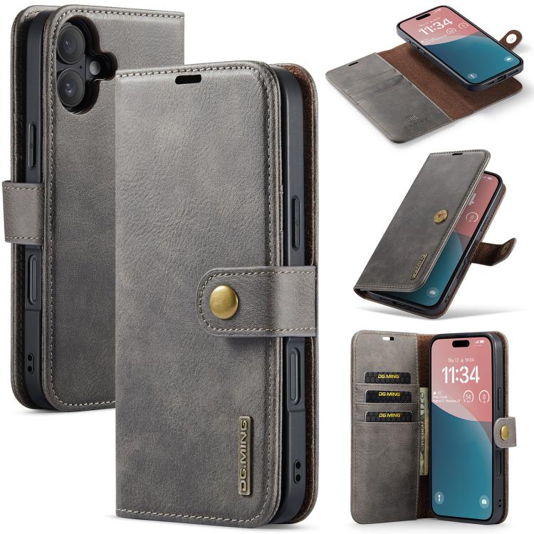 DG.MING detachable magnetic leather iPhone 17 case in grey