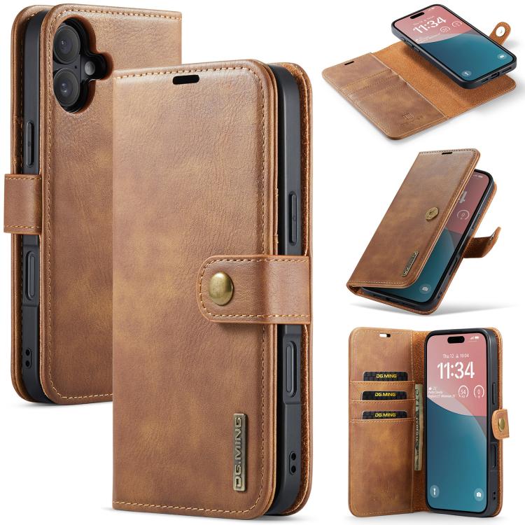 DG.MING detachable magnetic leather iPhone 17 case in brown