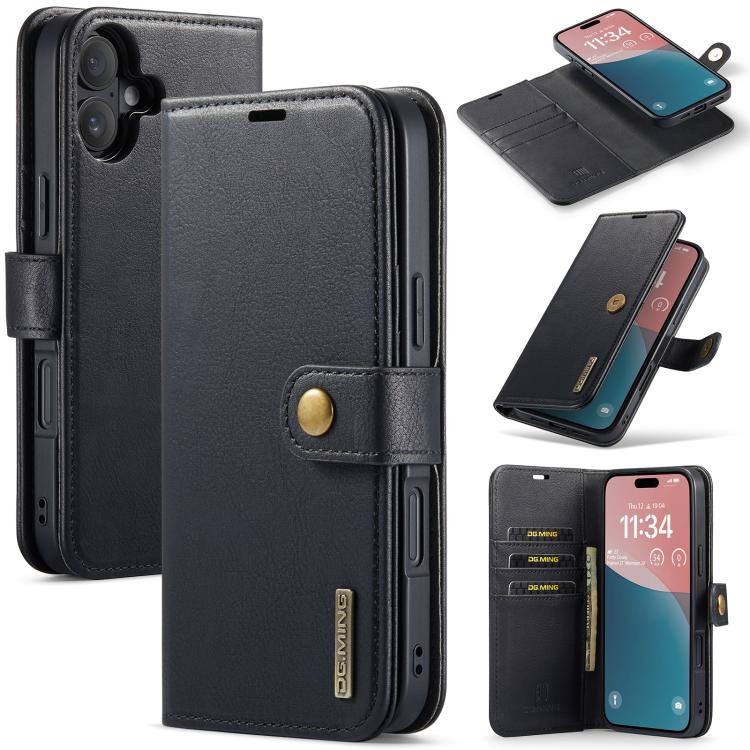 DG.MING detachable magnetic leather iPhone 17 case in black