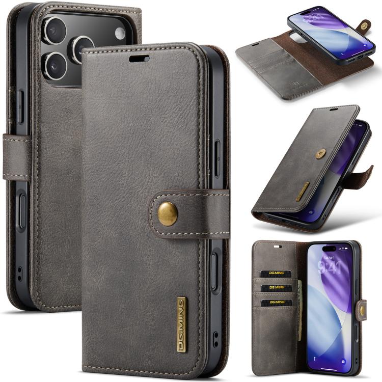 DG.MING detachable magnetic leather iPhone 17 Pro Max case in grey
