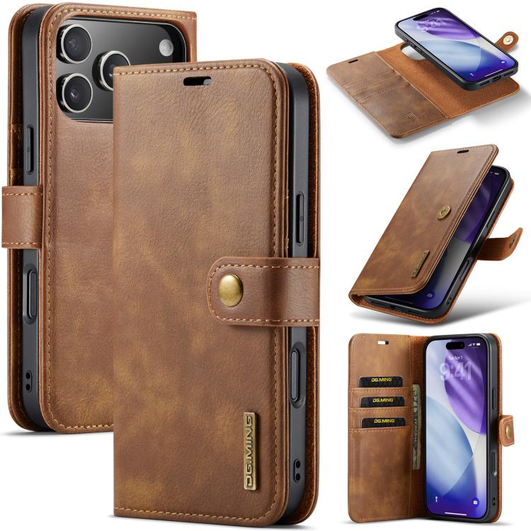 DG.MING detachable magnetic leather iPhone 17 Pro Max case in brown