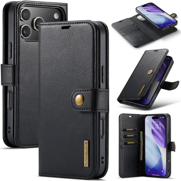 DG.MING detachable magnetic leather iPhone 17 Pro Max case in black