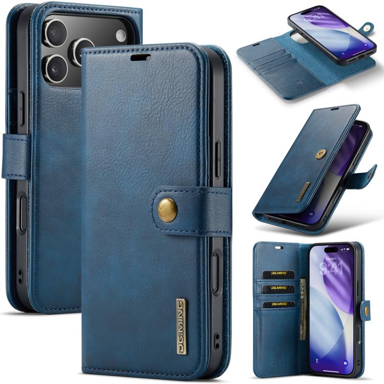 DG.MING detachable magnetic leather iPhone 17 Pro Max case in blue