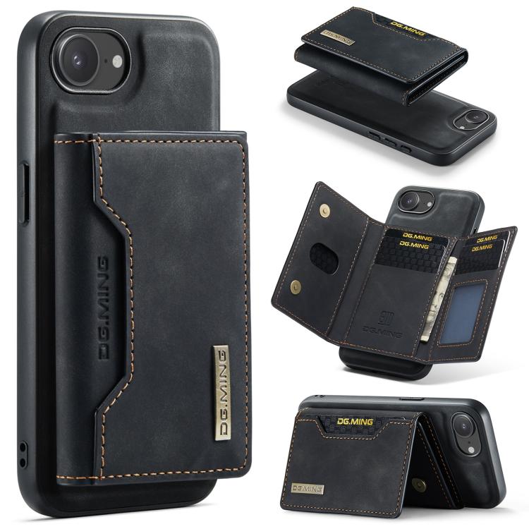 DG.MING M2 3-fold wallet iPhone case in black for iPhone 17e or 16e