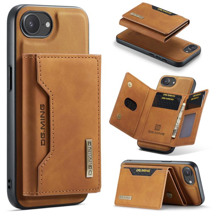 DG.MING M2 3-fold wallet iPhone case in brown for iPhone 17e or 16e